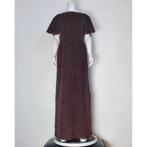 Vintage 80s Brown Faux Suede Maxi Dress